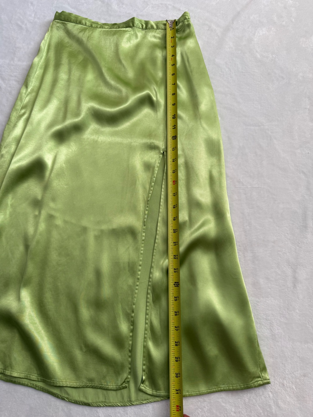 Y2K Lime Green Satin Slip Midi Skirt Bias Cut Slit Skirt Size 6 - Picture 3 of 6